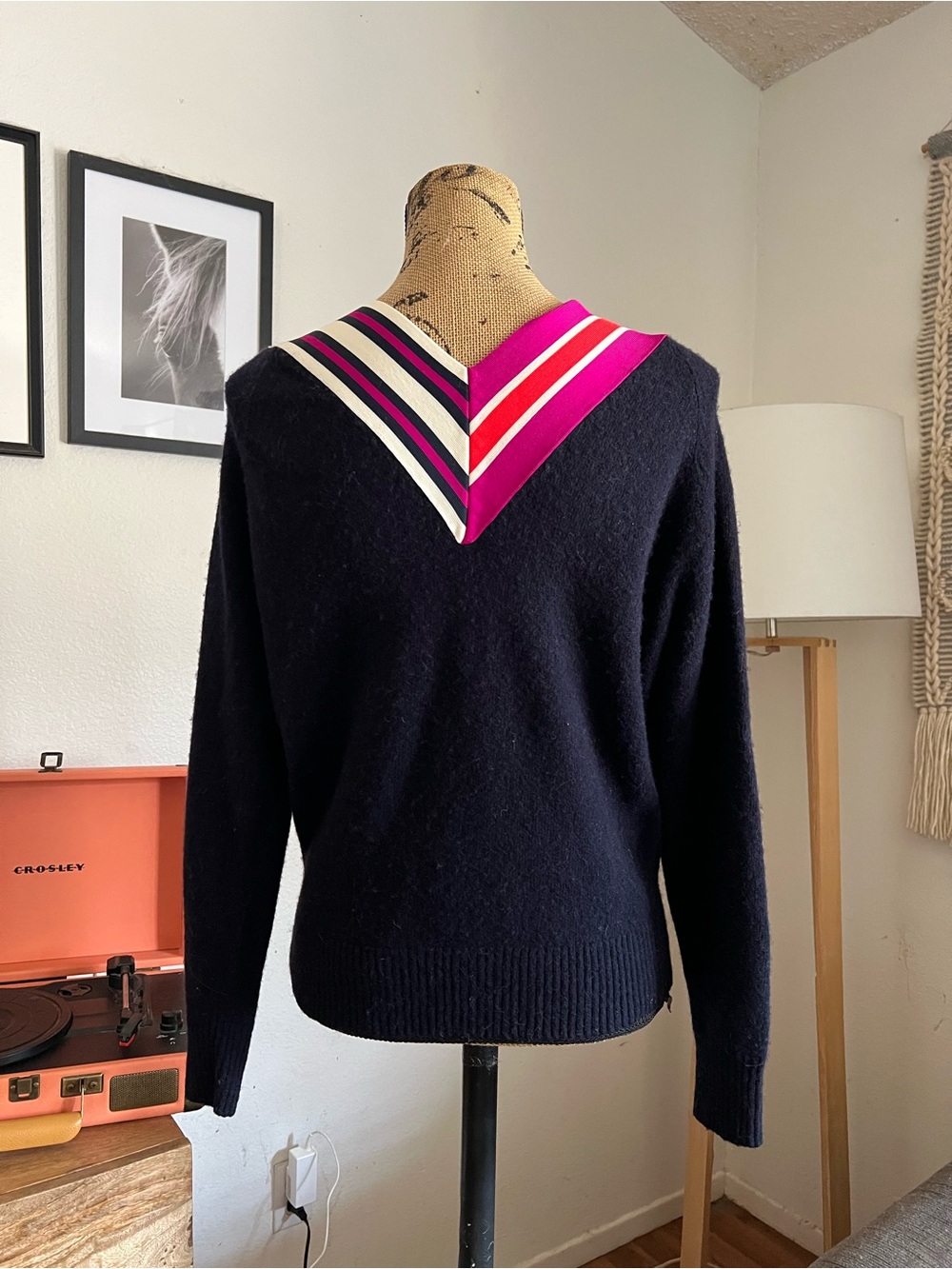 Sandro Nepeta Striped V-Neck Sweater Size 2 - Picture 6 of 12